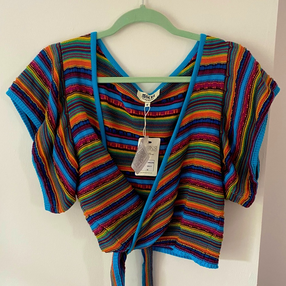 NWT - Mochi rainbow sweater wrap crop top.